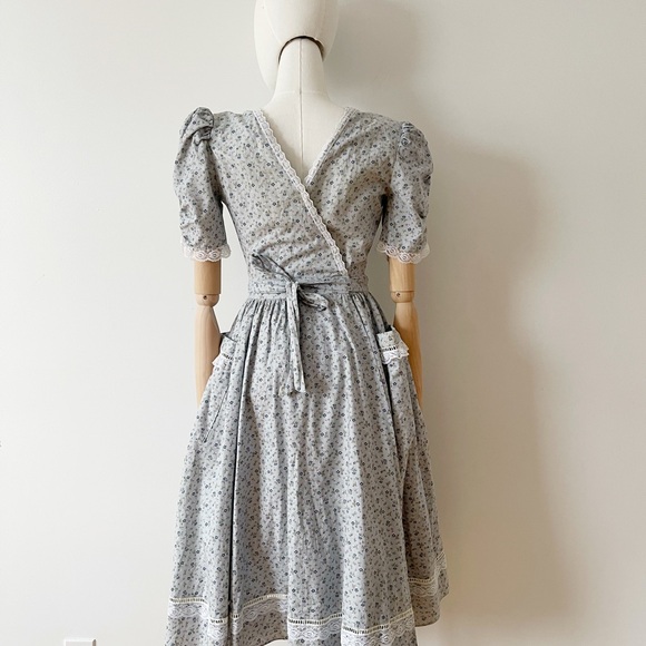 GUNNE SAX 80s Vintage Dress – Blue Floral Cottagecore Prarie - Picture 4 of 6